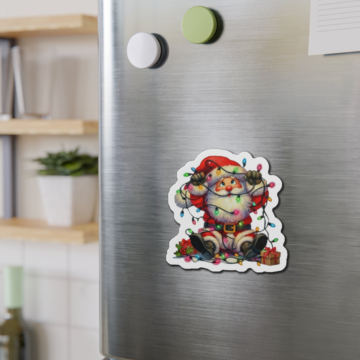 Christmas Santa with Holiday Lights Magnet