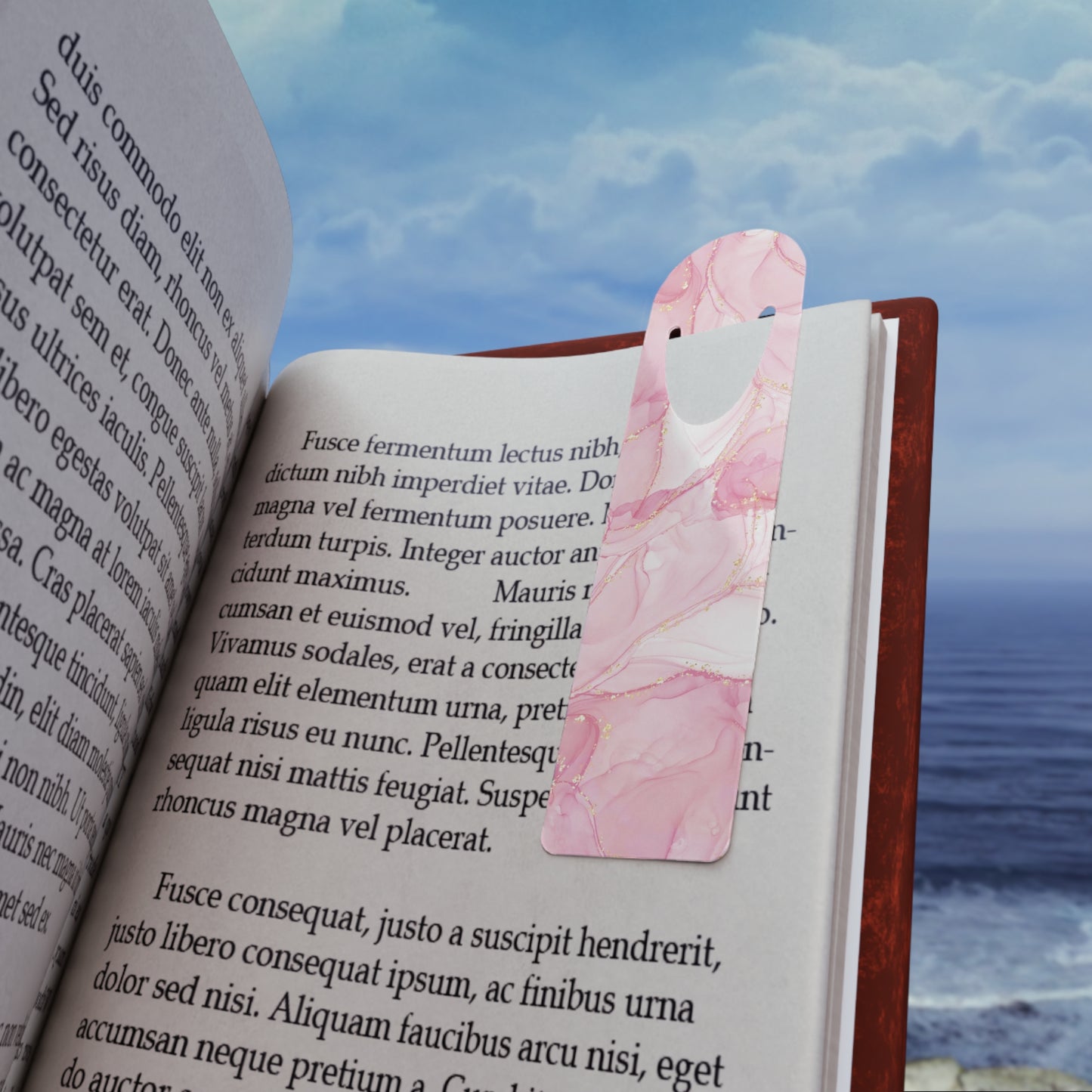 Pink Marble Metal Bookmark