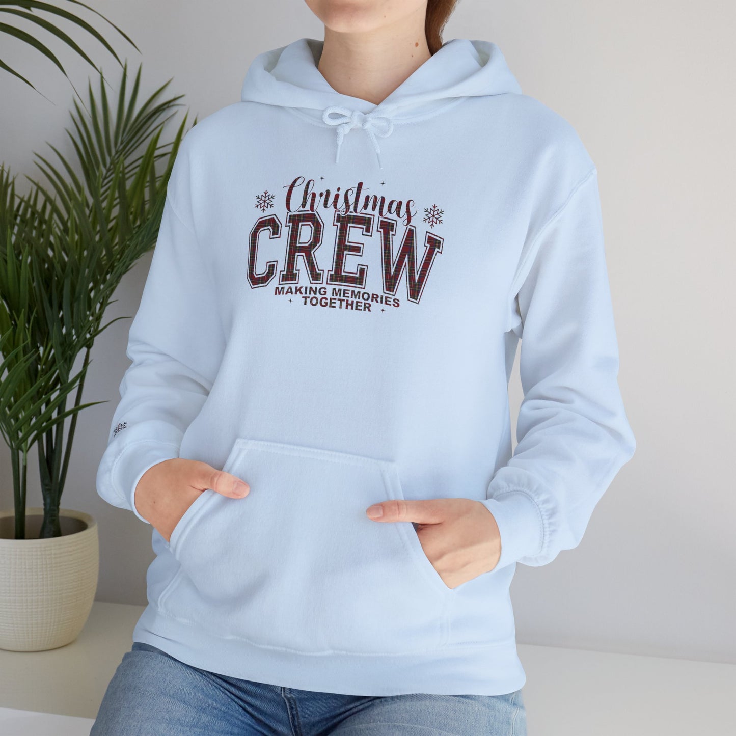 Christmas Crew Plaid Graphic Hoodie (with Snowflake Accent)