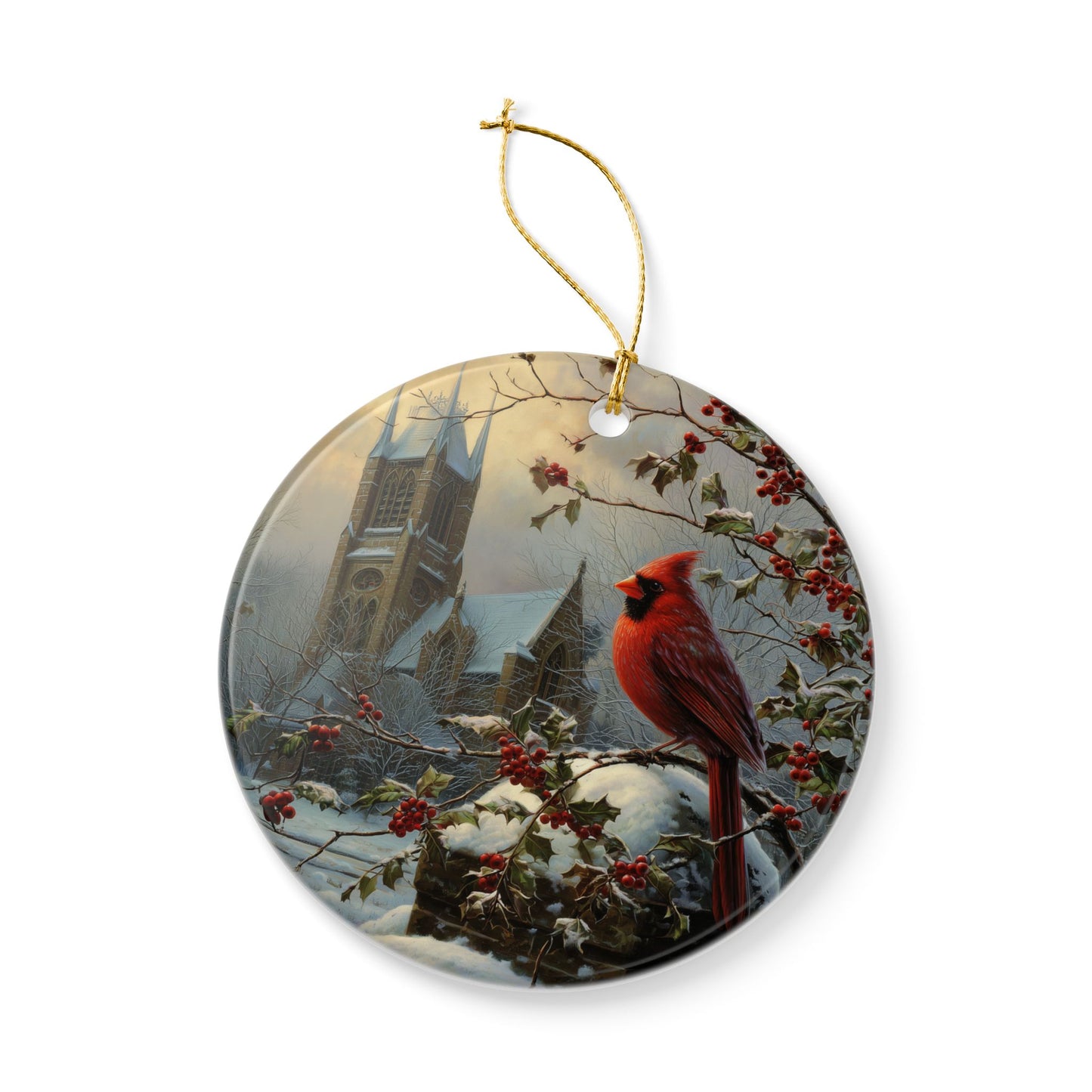 Cardinal Cathedral Christmas Ornament
