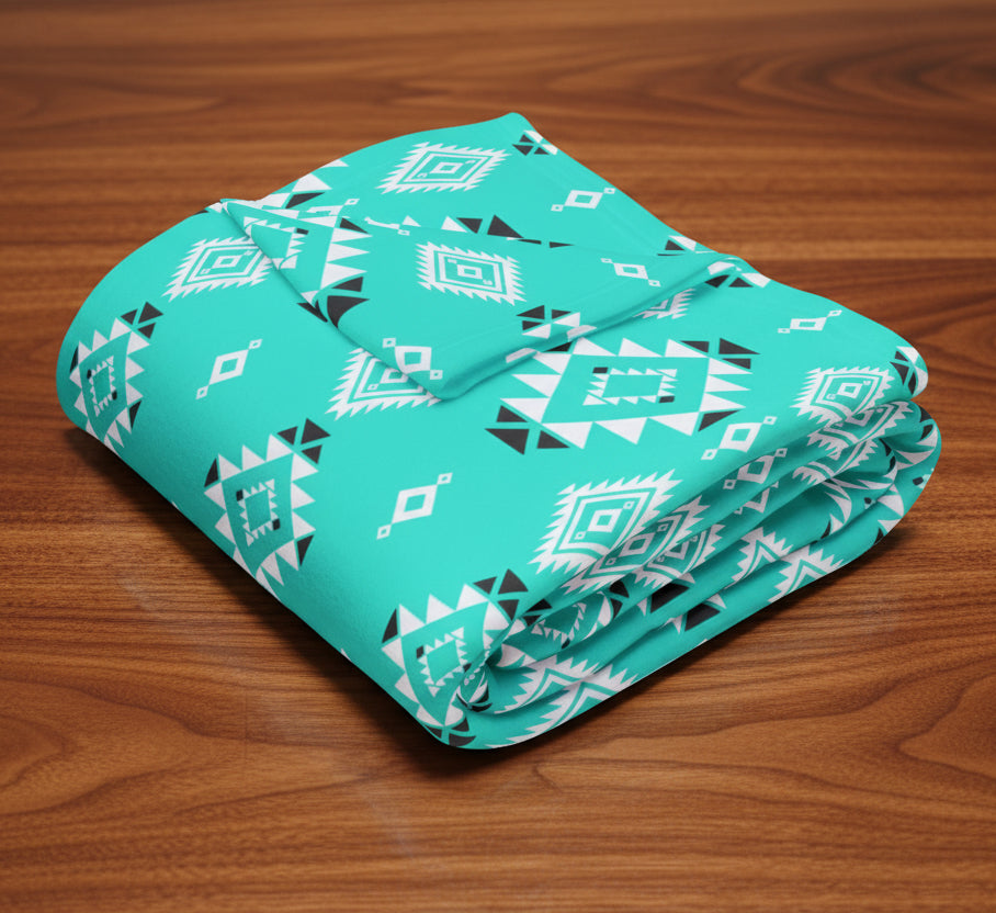 Turquoise Tribal Motif Arctic Fleece Blanket