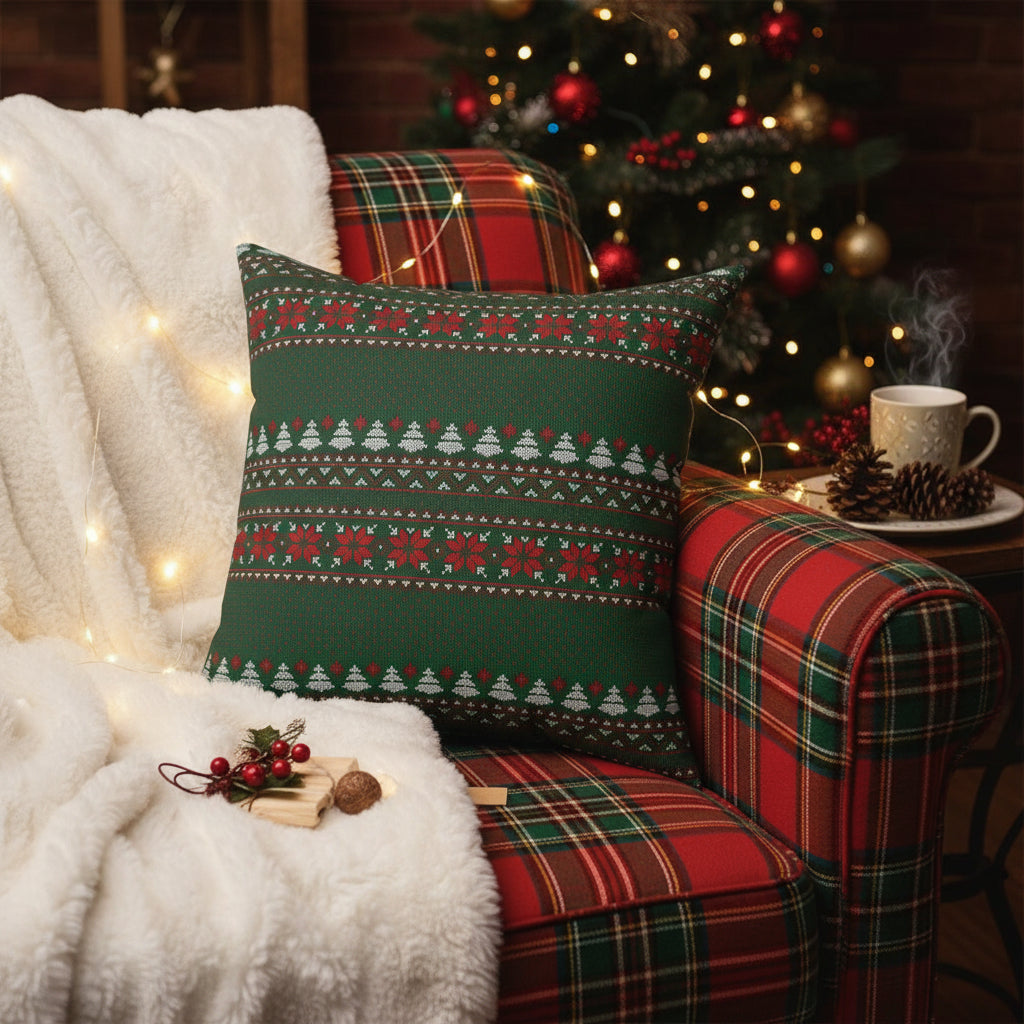 Christmas Fair Isle Faux Suede Pillow
