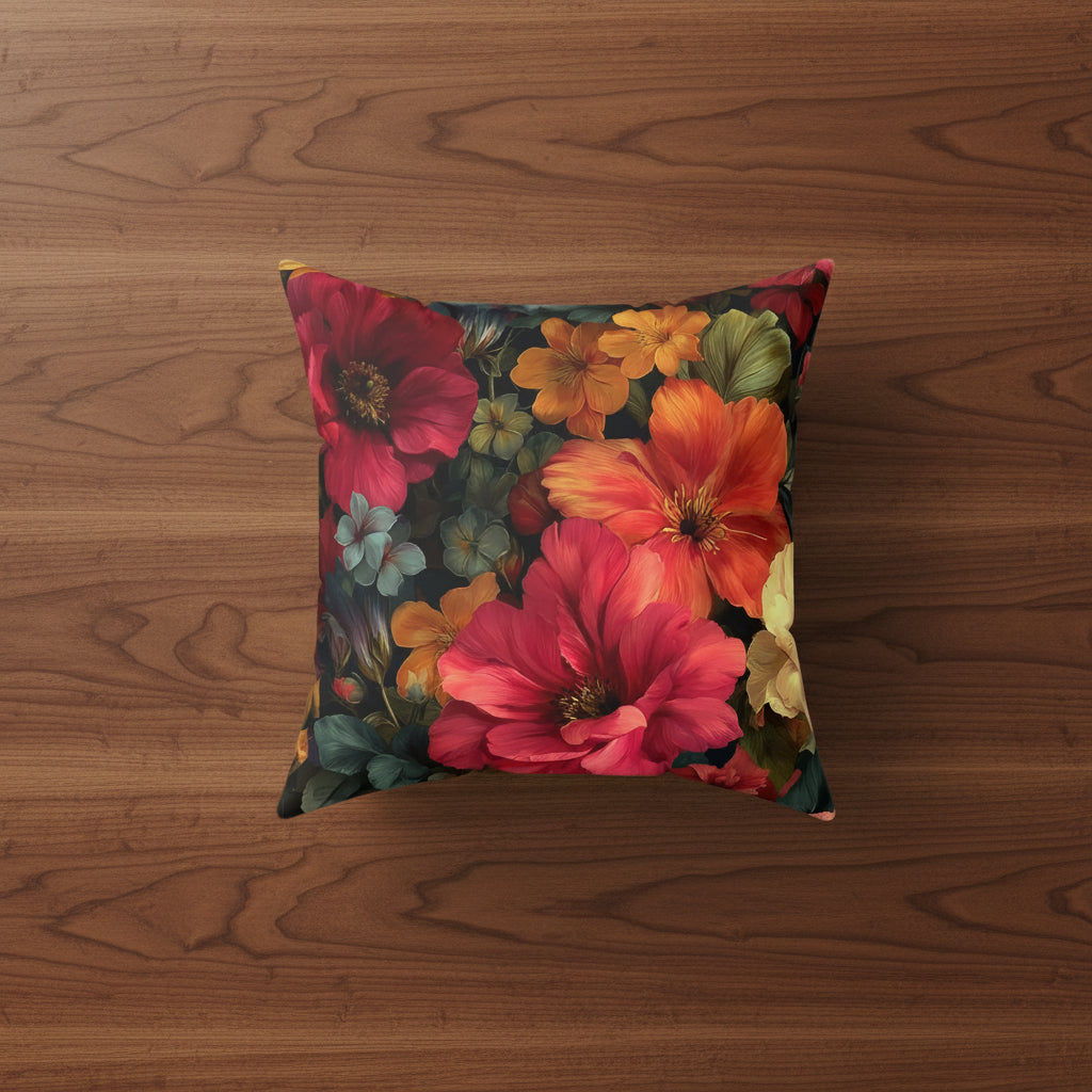 Dark Floral Faux Suede Pillow