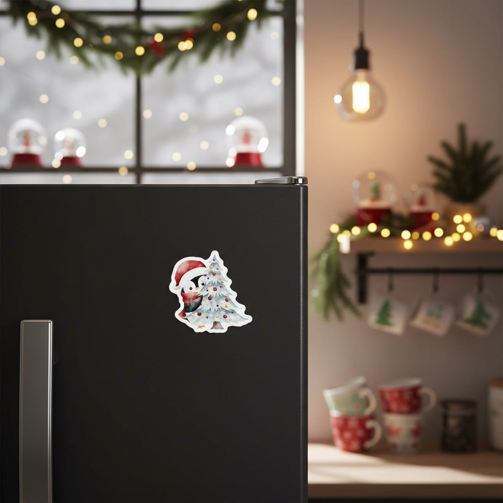 Penguin with Christmas Tree Fridge Magnet