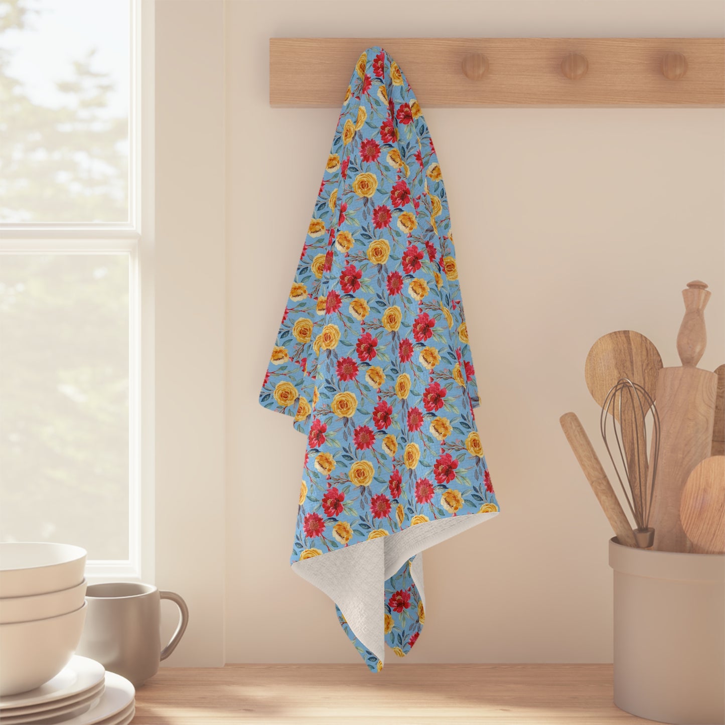 Blue Floral Microfiber Kitchen Towel