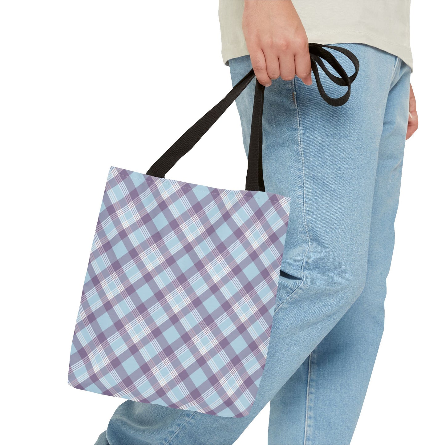 Plaid Purple Blue Tote Bag