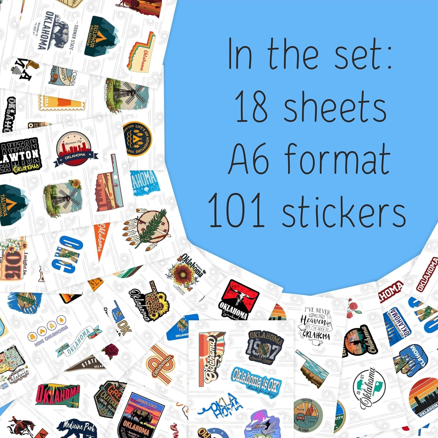 100Pcs Oklahoma Stickers for Water Bottle and Laptop - Oklahoma Party Favors & Decorations, Waterproof Vinyl Decals, State Pride and Icon Stickers, Gifts for Women & Men