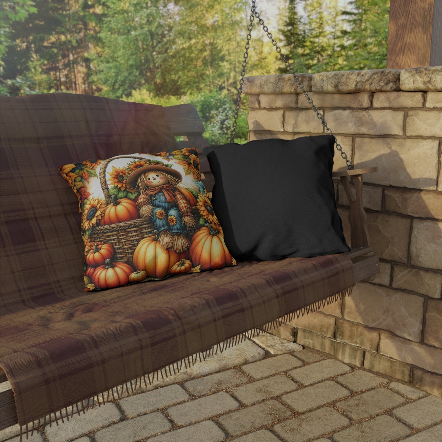Sunflower Scarecrow Outdoor Pillow