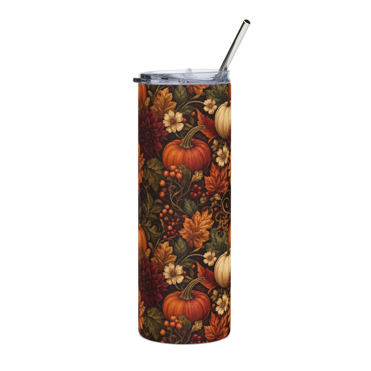 Pumpkin Harvest 20oz Stainless Steel Tumbler — Fall Sunflower Autumn Leaves Design
