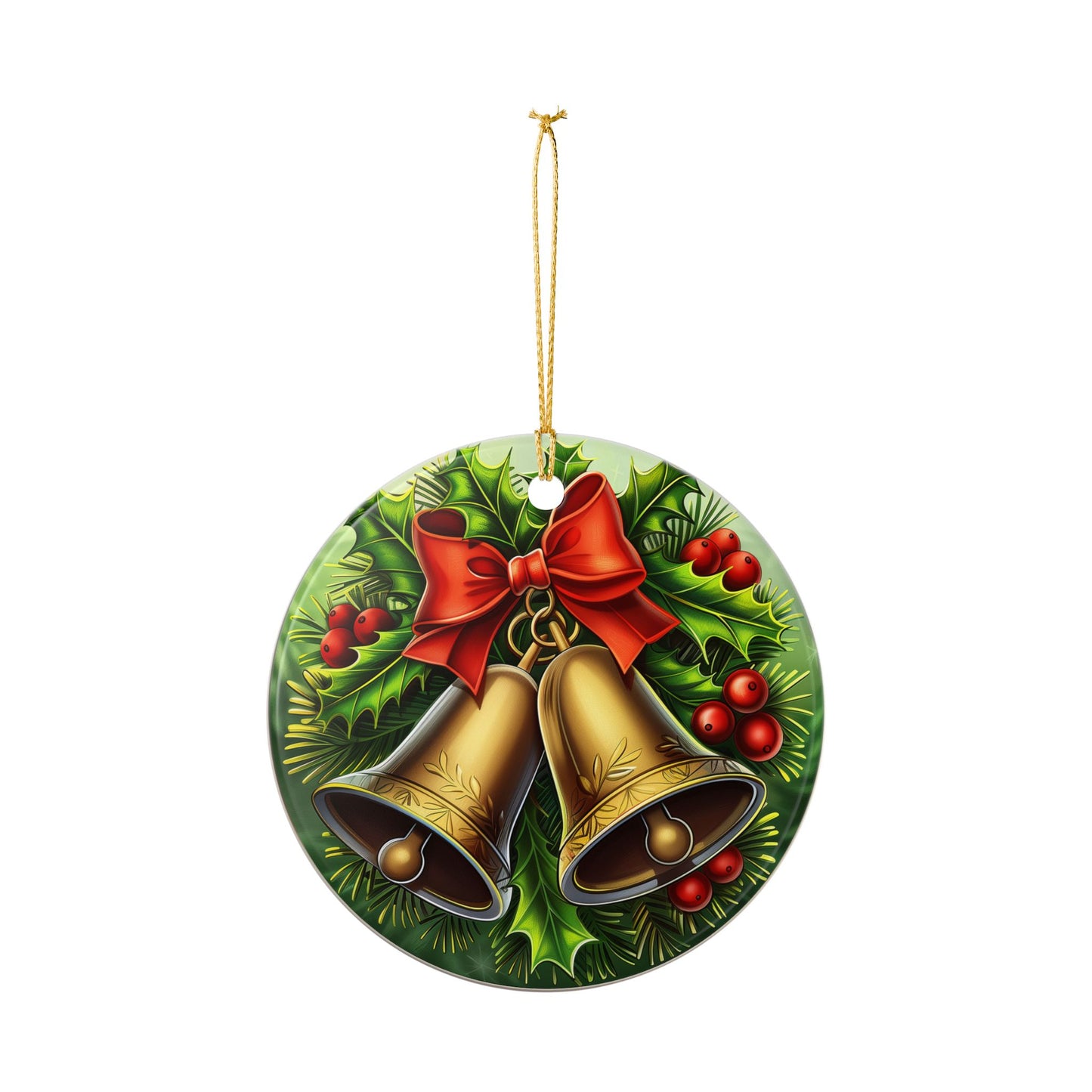 Golden Bells Ceramic Christmas Ornament