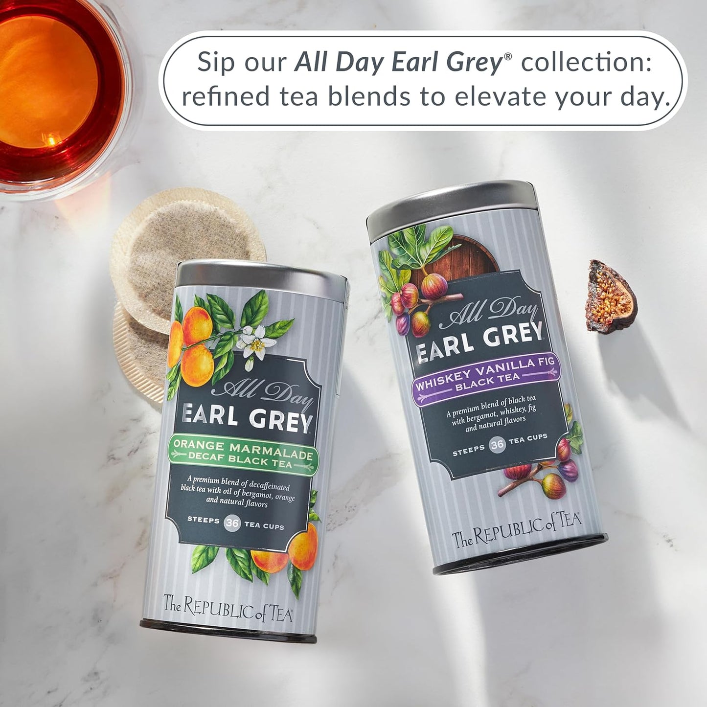 The Republic of Tea – All Day Earl Grey Whiskey Vanilla Fig Black Tea, Naturally Caffeinated, 36 Tea Bags