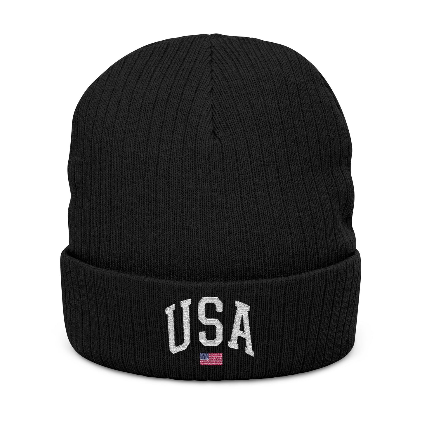 USA Embroidered Knit Beanie – American Flag Cuffed Winter Stocking Cap