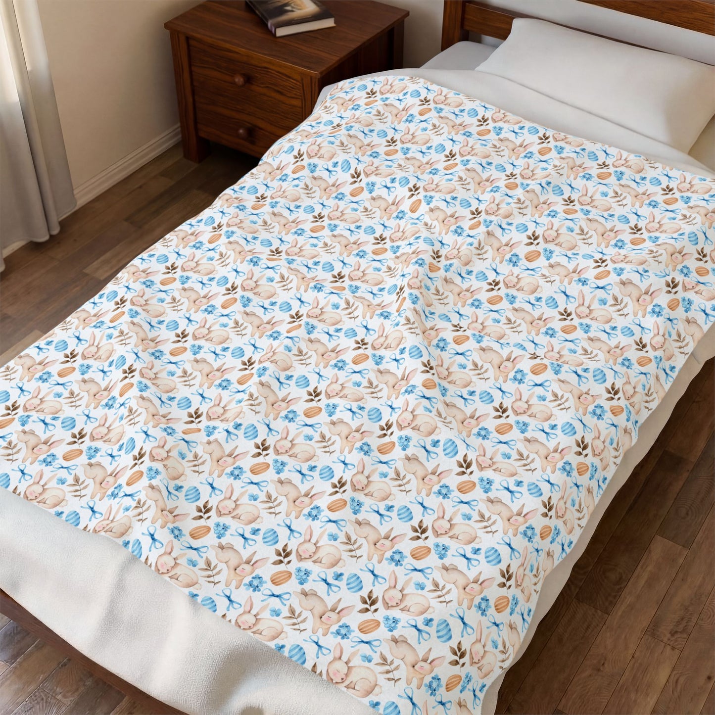 Sleepy Easter Bunny Velveteen Plush Blanket