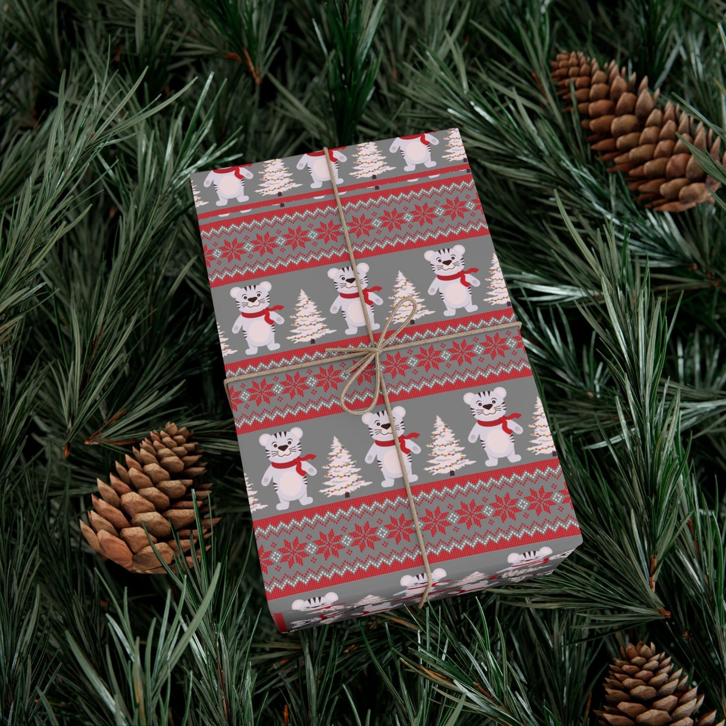 Christmas Fair Isle Tiger Premium Gift Wrap Paper