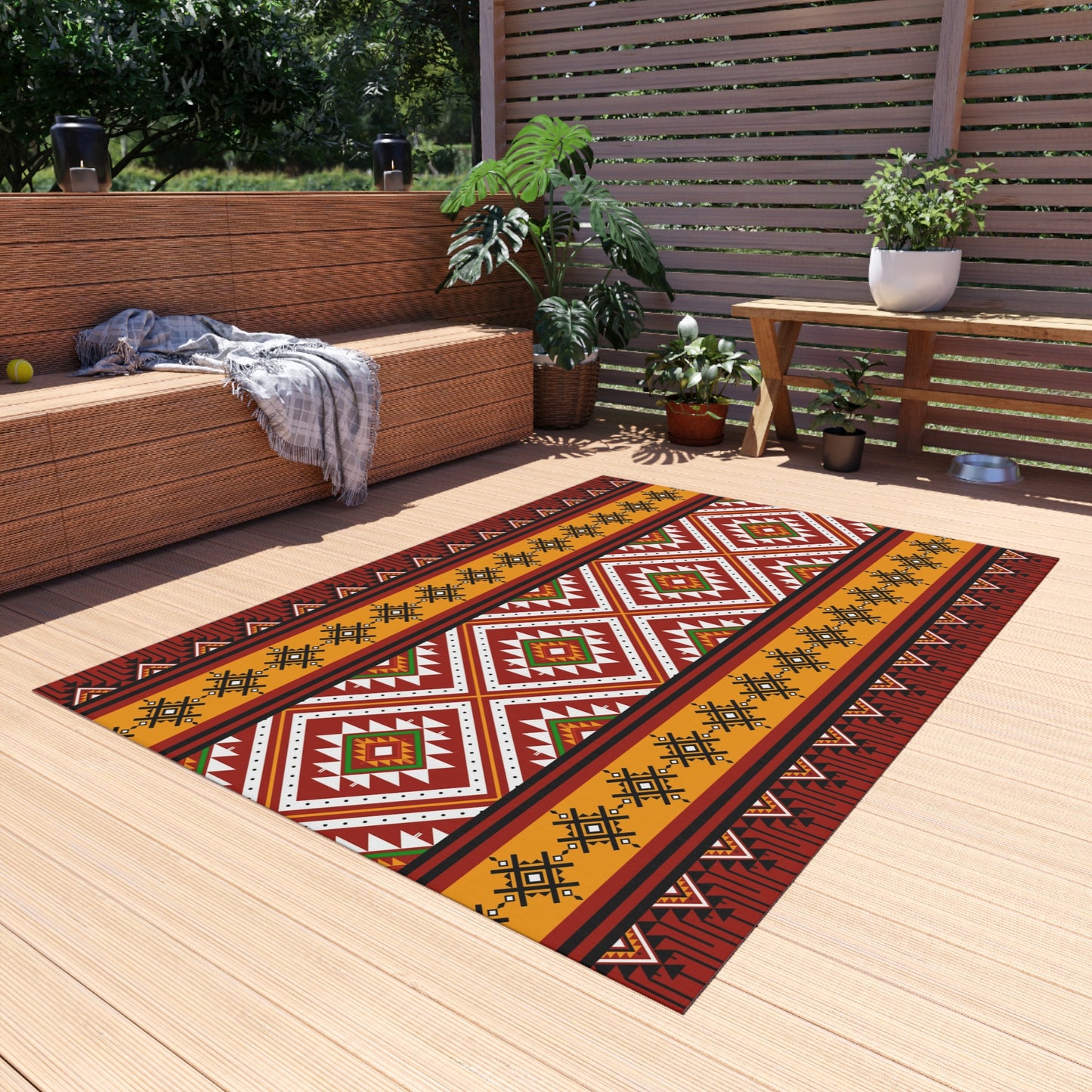 Southwestern Diamond Outdoor Rug — Boho Tribal Patio Mat