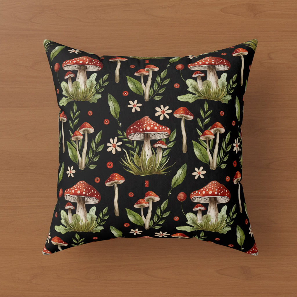 Mushroom Botanical Faux Suede Pillow