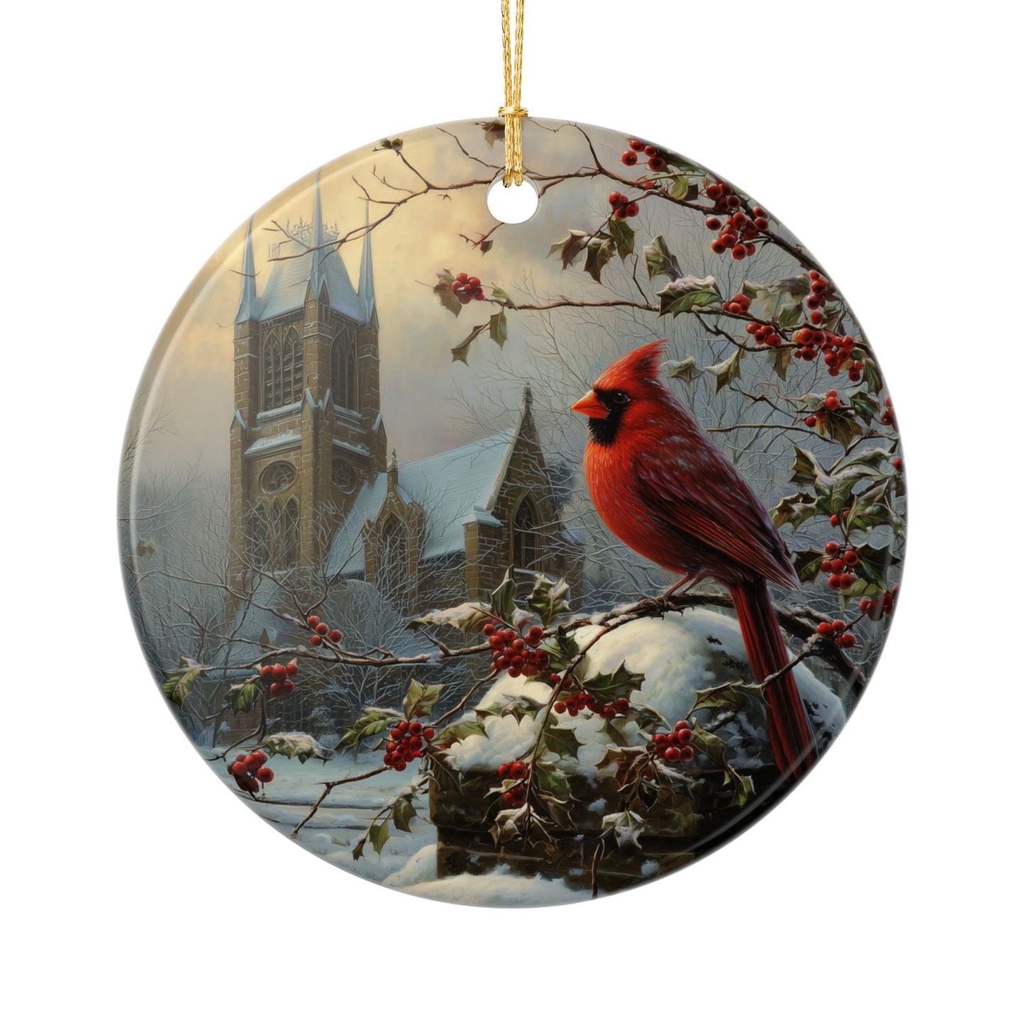 Cardinal Cathedral Christmas Ornament