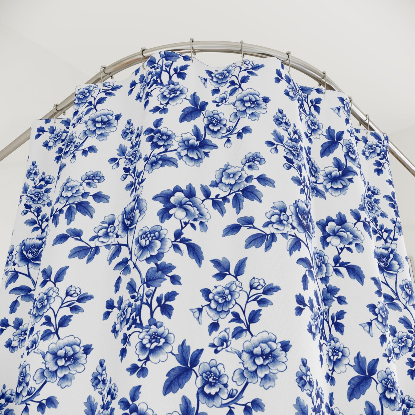 Blue Floral Toile Shower Curtain