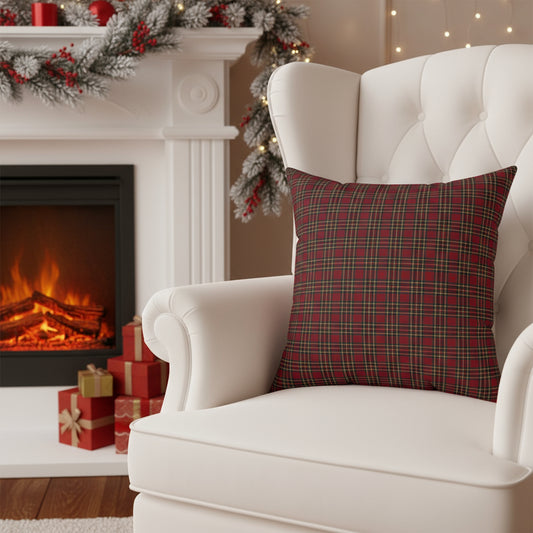 Christmas Eve Plaid Faux Suede Square Pillow