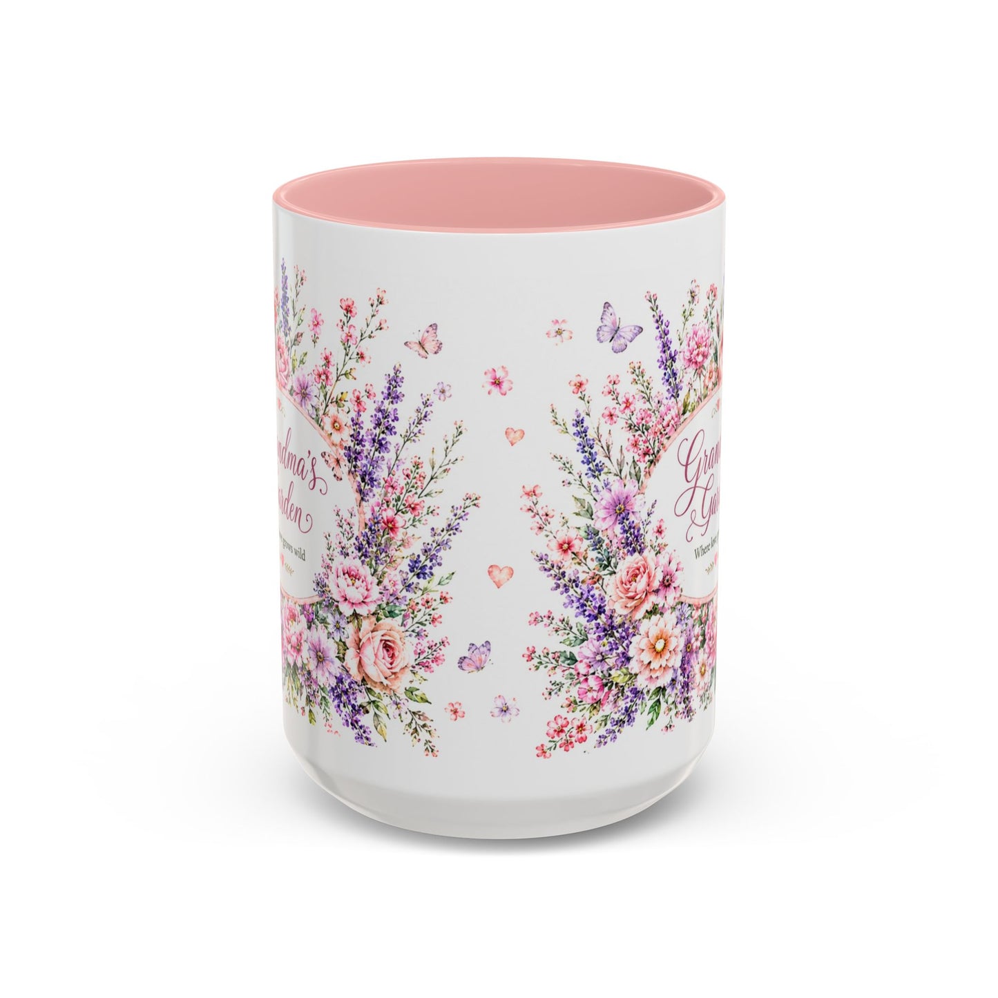 Grandma’s Garden Floral Accent Coffee Mug — 'Where Love Grows Wild' Pink Interior (11/15oz)