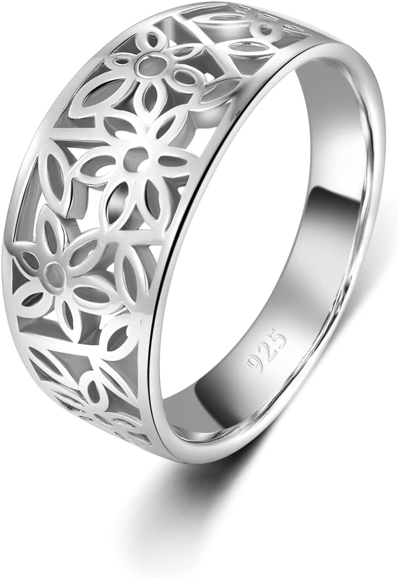 925 Sterling Silver Ring, High Polish Tarnish Resistant Comfort Fit Victorian Leaf Filigree Vintage Style Ring