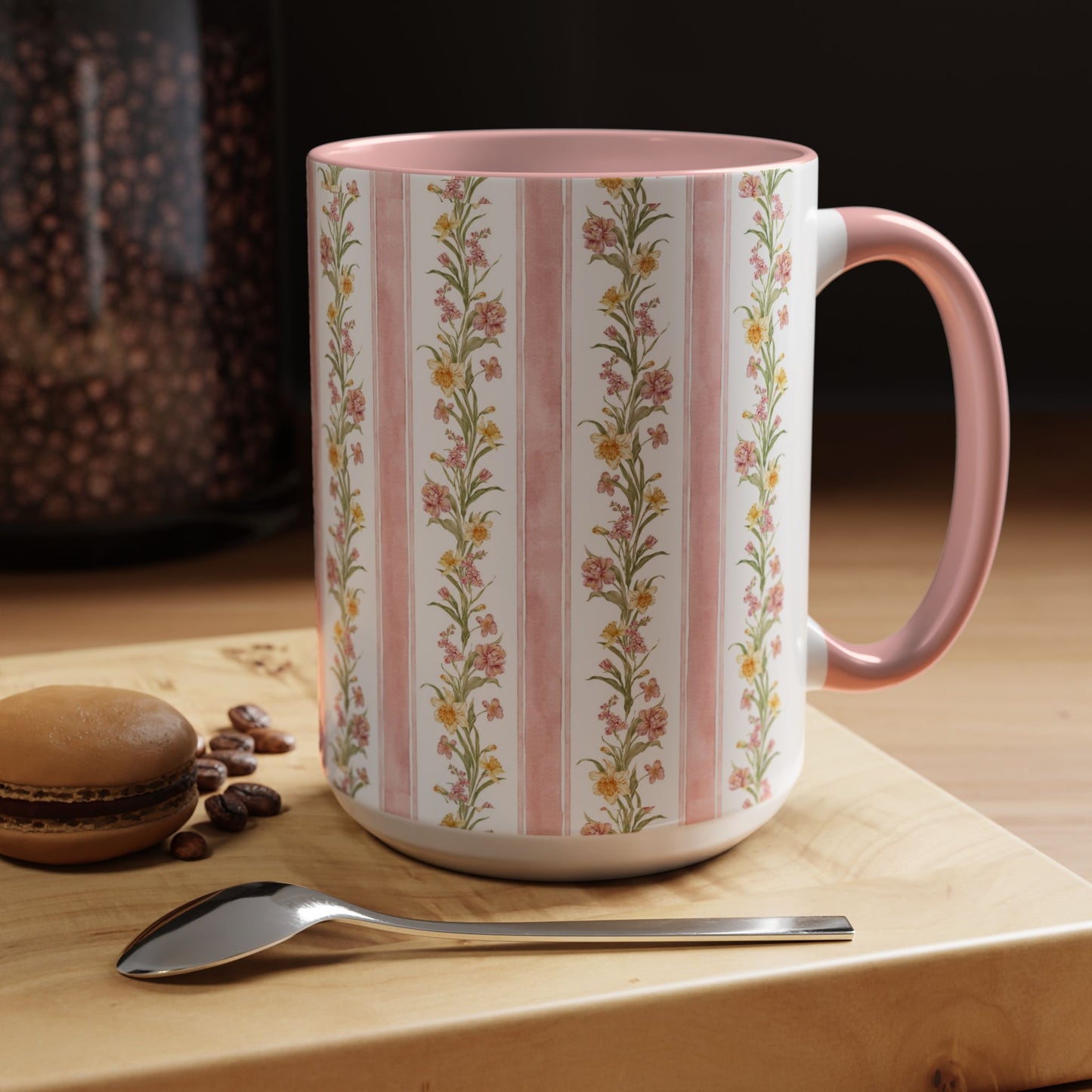 Floral Stripe Accent Coffee Mug | 11oz, 15oz