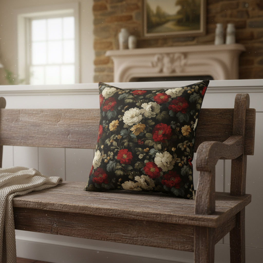 Vintage Roses Faux Suede Pillow