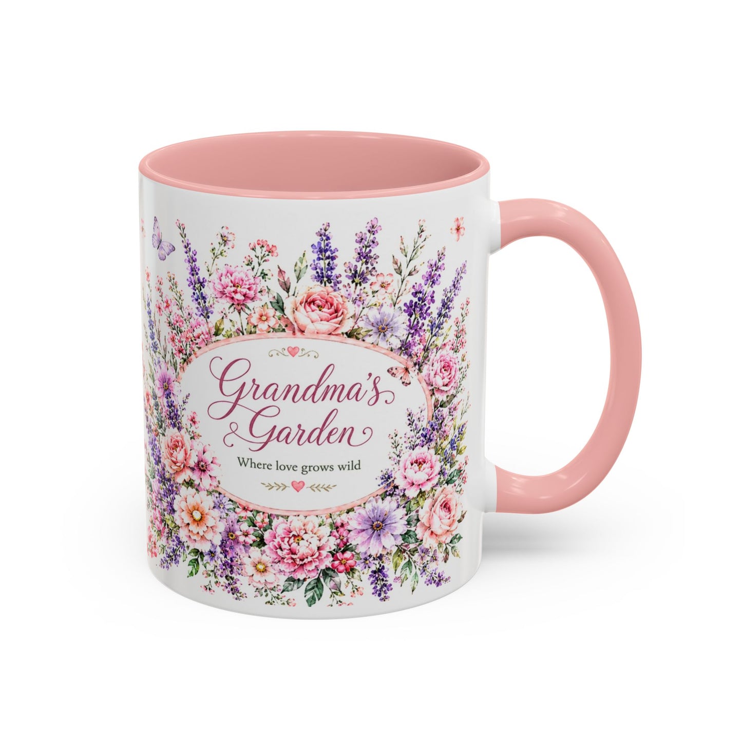 Grandma’s Garden Floral Accent Coffee Mug — 'Where Love Grows Wild' Pink Interior (11/15oz)