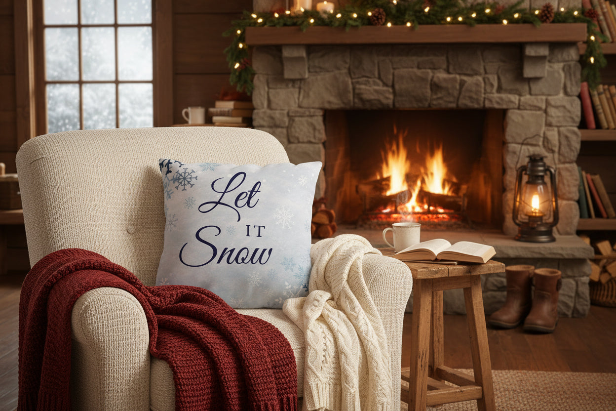 Let It Snow Snowflake Throw Pillow