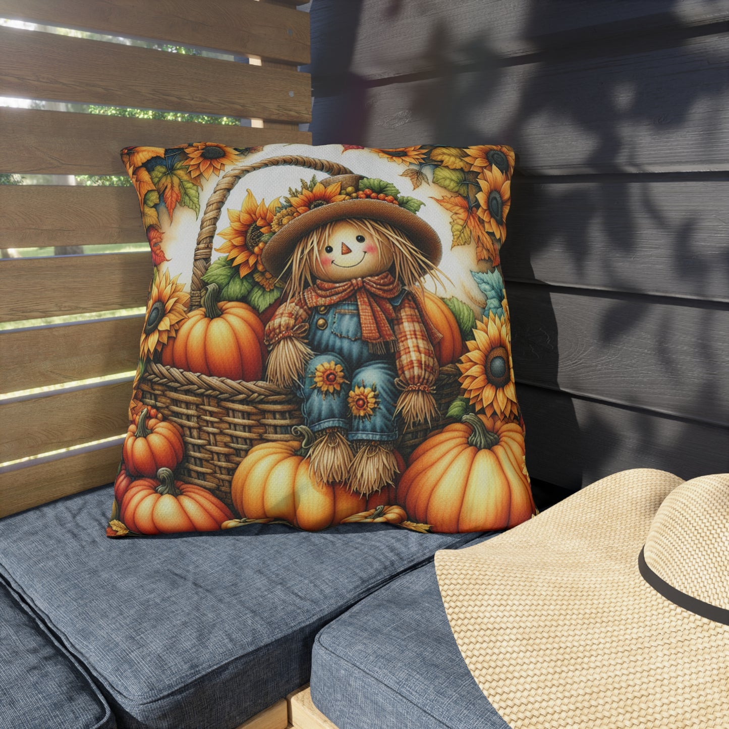 Sunflower Scarecrow Outdoor Pillow