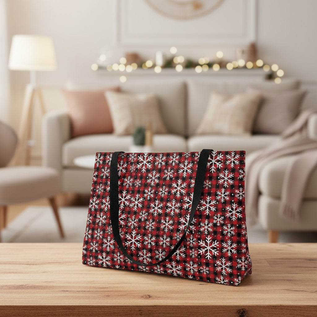 Red Plaid Snowflake Weekender Bag