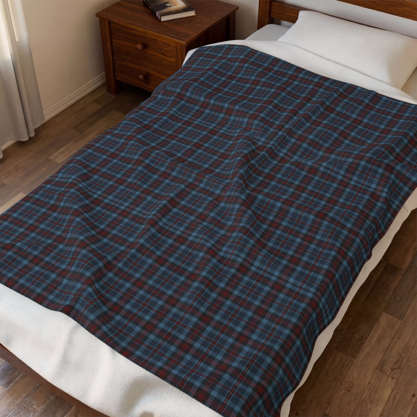 Highland Hearth Blue Plaid Throw | White Reverse