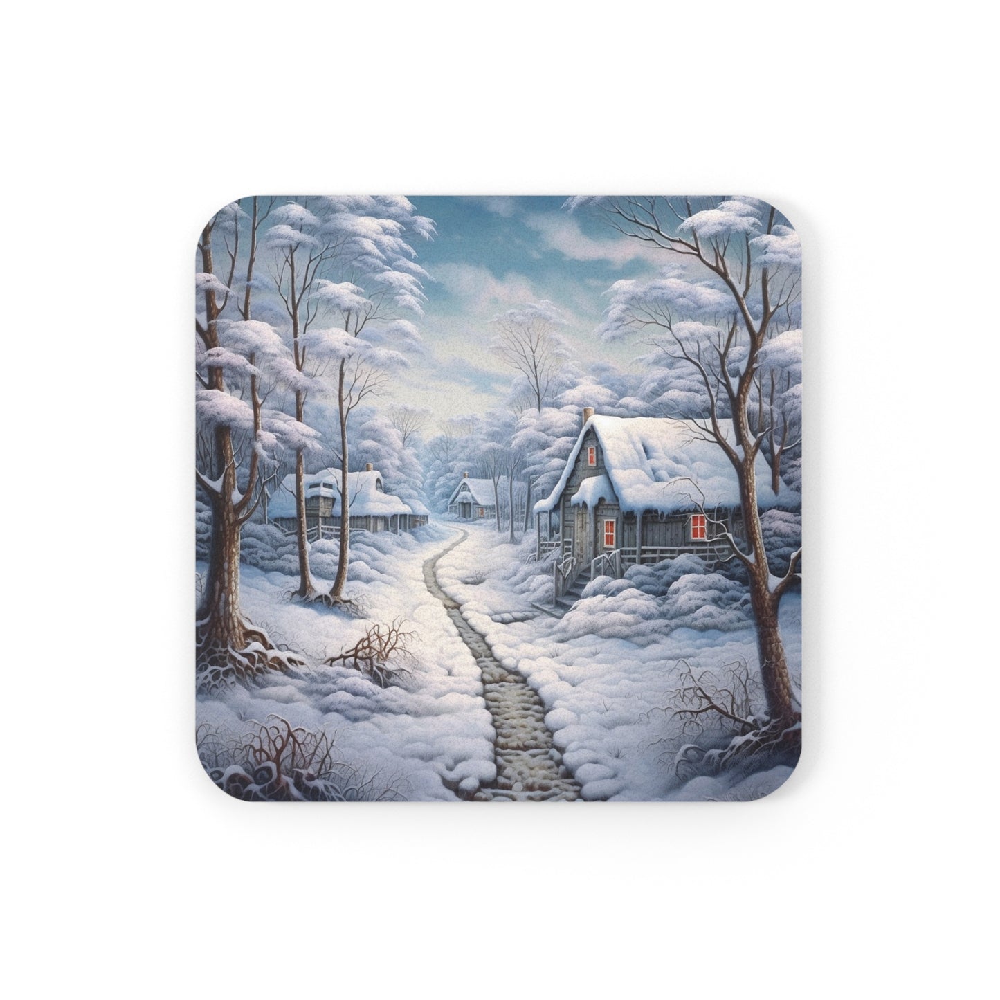 Snowfall Lane Coaster (Round or Square, Cork-Backed)