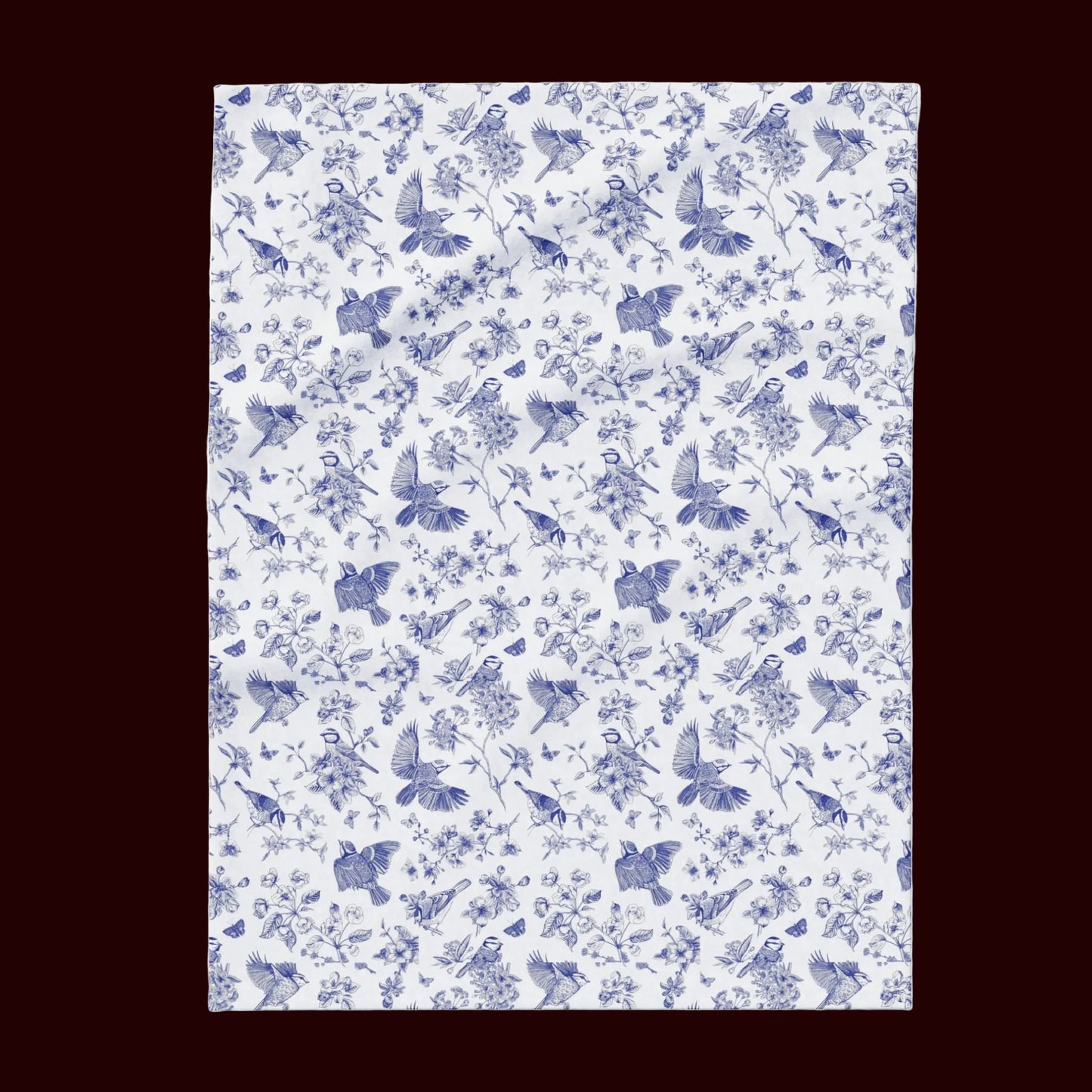 Floral Bluebird Toile Arctic Fleece Blanket
