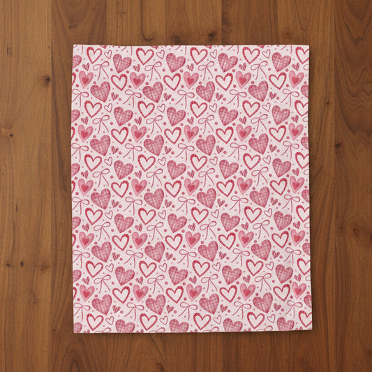 Pink Hearts & Ribbons Velveteen Plush Blanket — Pink Valentine Throw