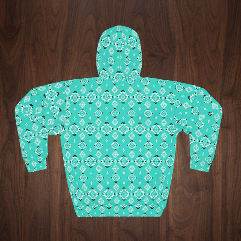 Turquoise Tribal Motif Hoodie