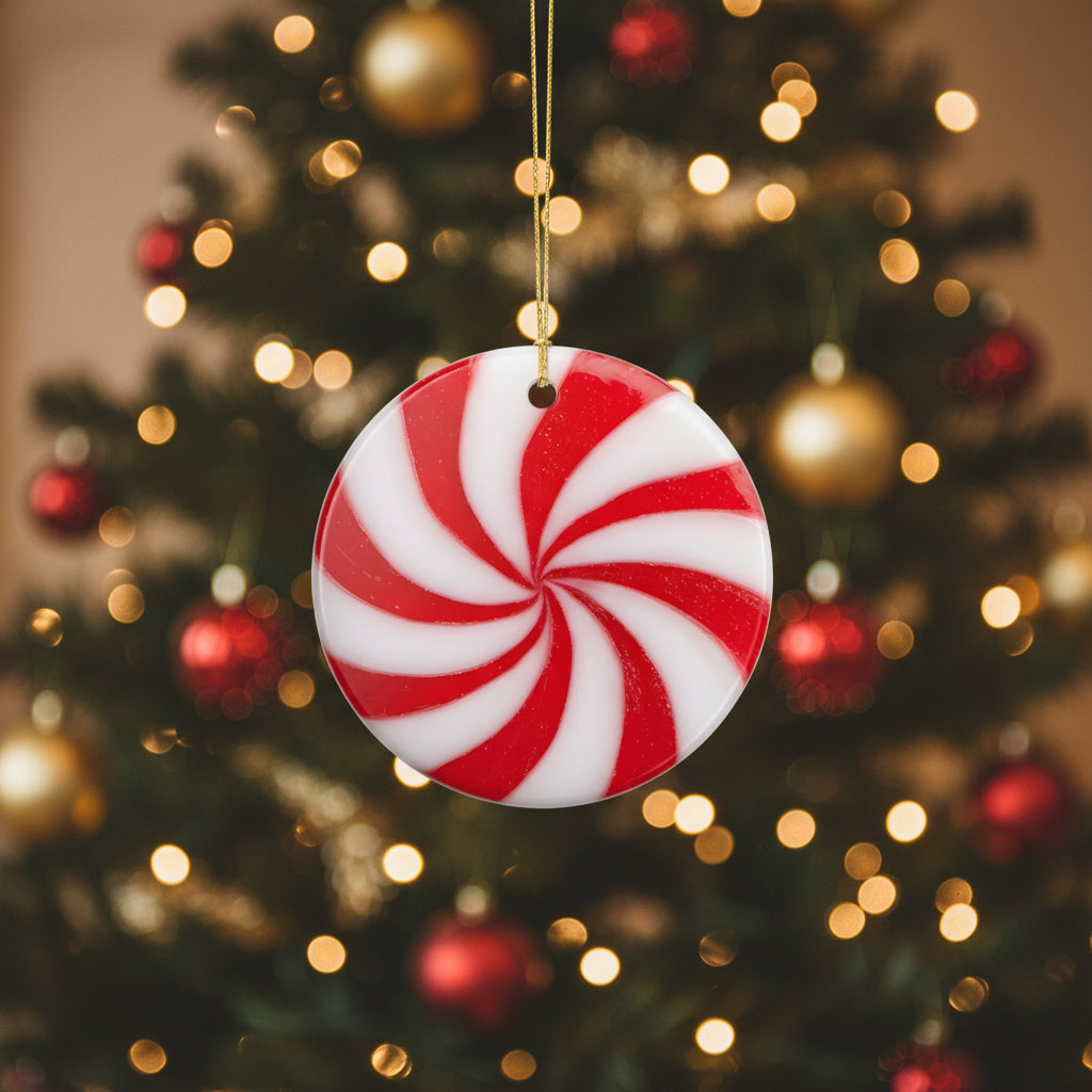 Peppermint Swirl Ceramic Ornament