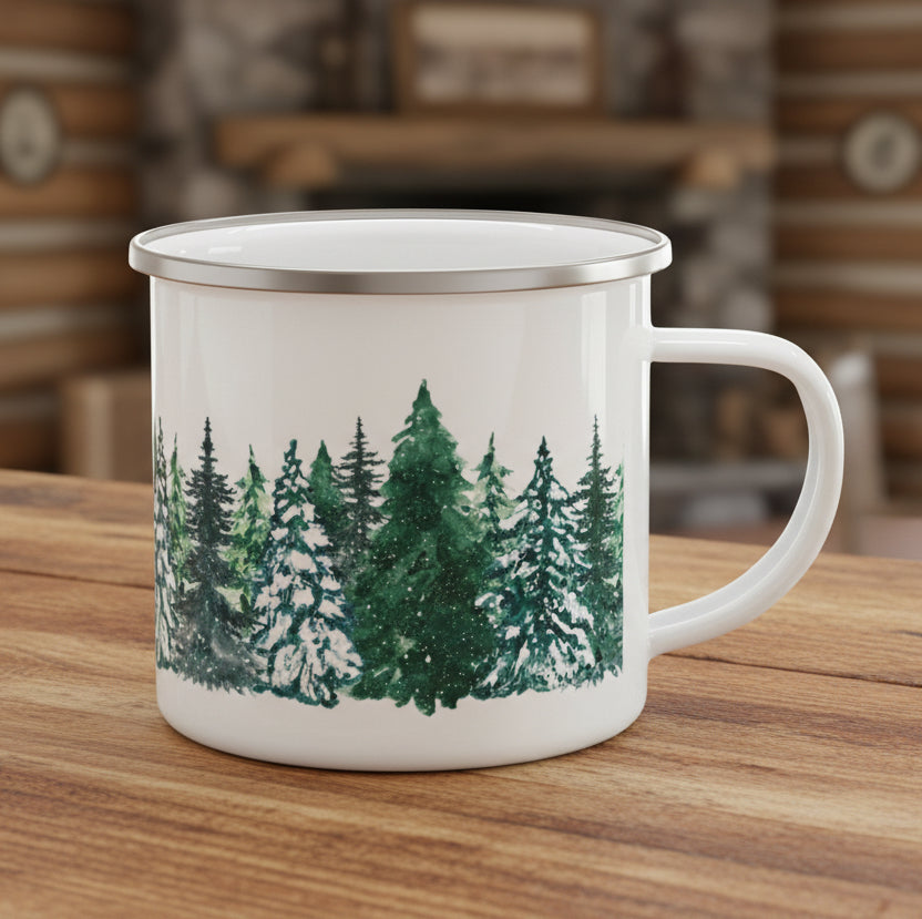 Winter Pine Forest Camping Mug