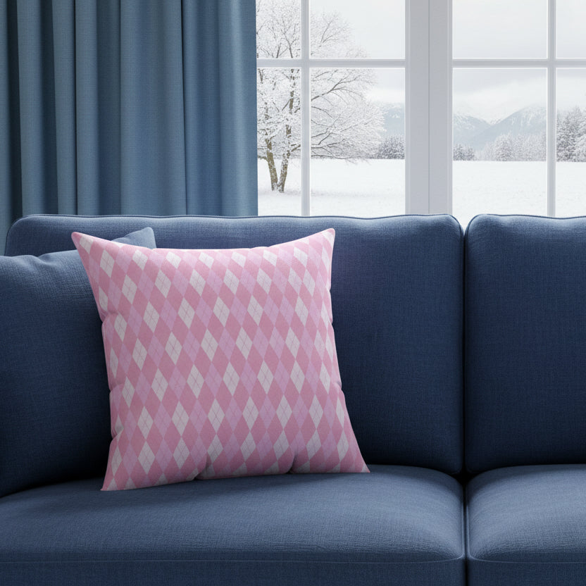 Pink Argyle Faux Suede Pillow