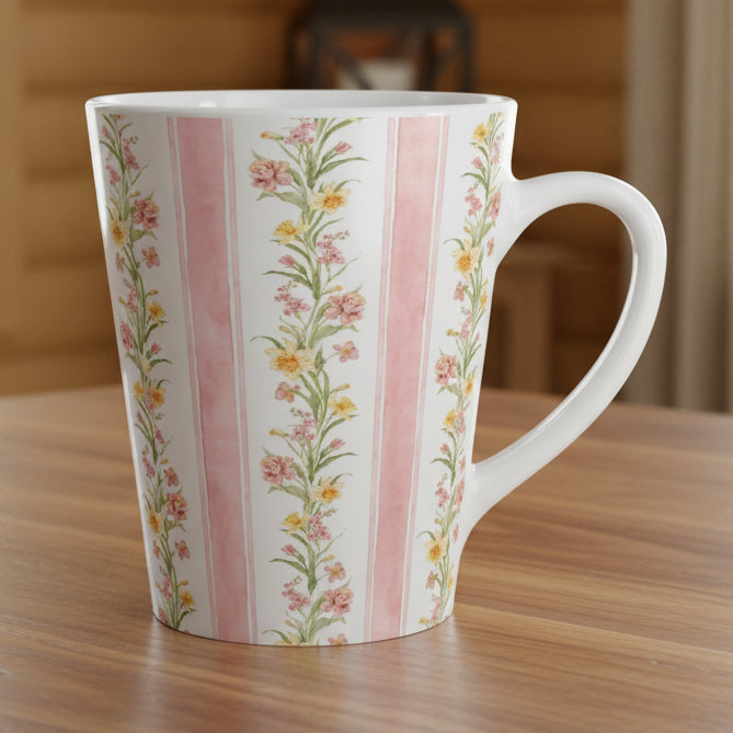 Pink Floral Stripe Latte Mug