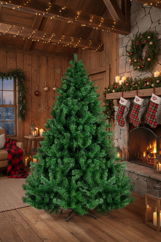 Artificial Christmas Tree, 7FT Premium Pine Unlit Holiday Decoration, Full Size Décor Easy Assembly Metal Stand