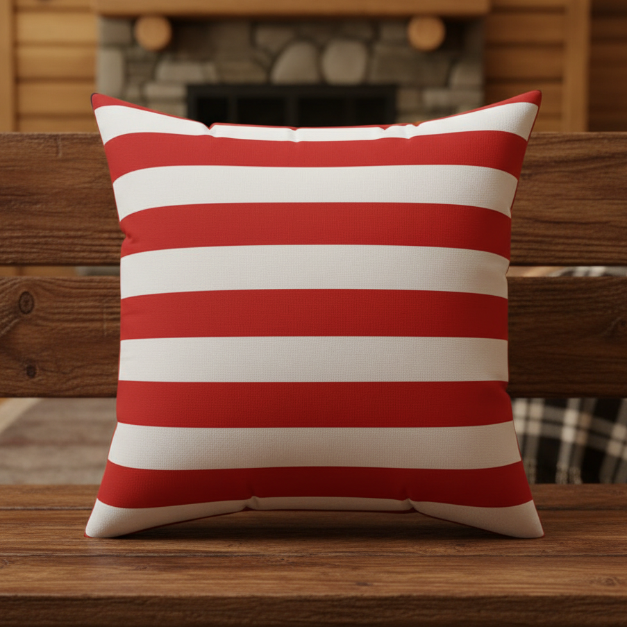 USA Flag Red & White Stripe Faux Suede Pillow