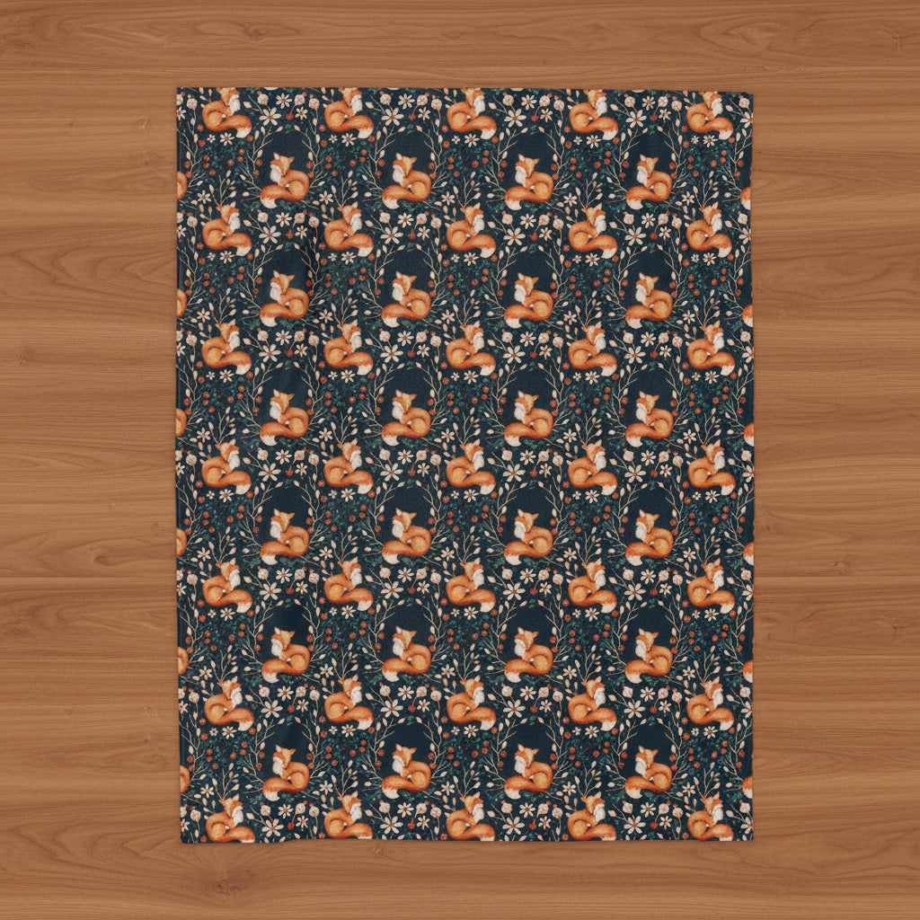 Floral Fox Velveteen Plush Blanket