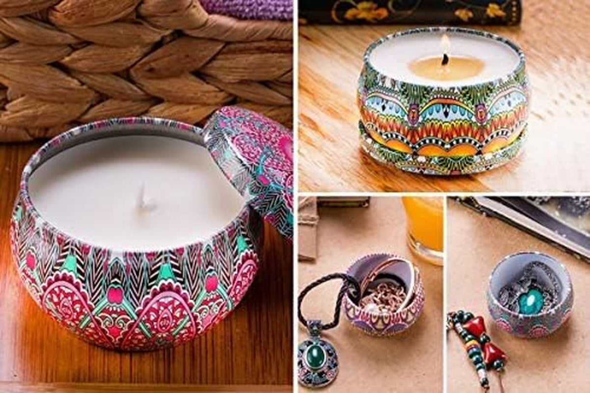 Scented Candles Gift Set Lavender Rose Gardenia and Lilac, Natural Soy Wax with Floral Essential Oil Travel Tin Candles Use for Aromatherapy Stress Relax, Home Decor, Yoga Meditation Reiki, Pack 4