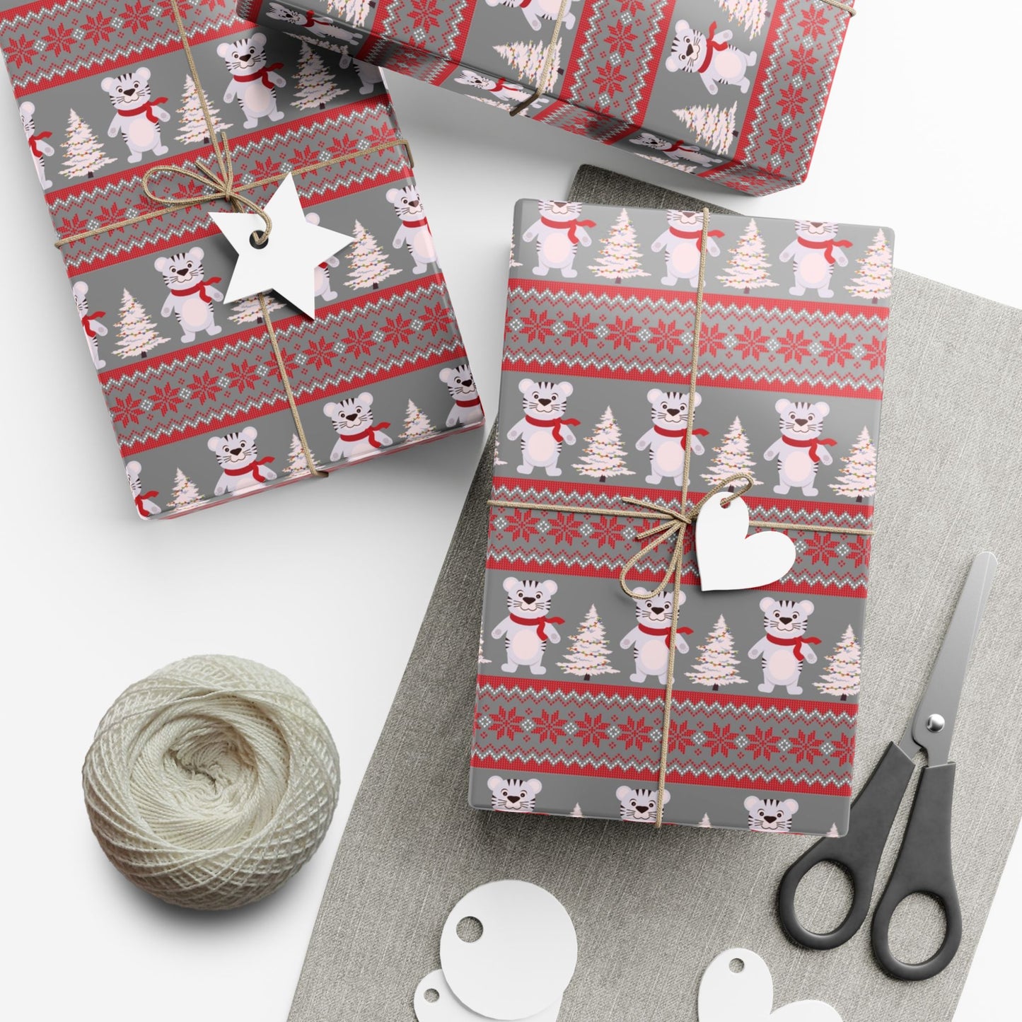 Christmas Fair Isle Tiger Premium Gift Wrap Paper