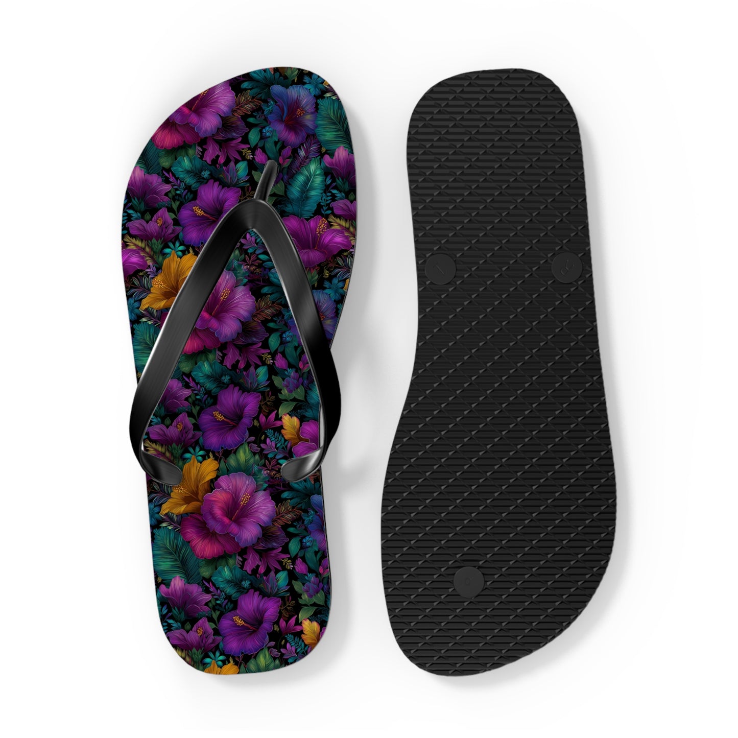 Floral Paradise Flip Flops — Vibrant Purple Hibiscus Beach Sandals