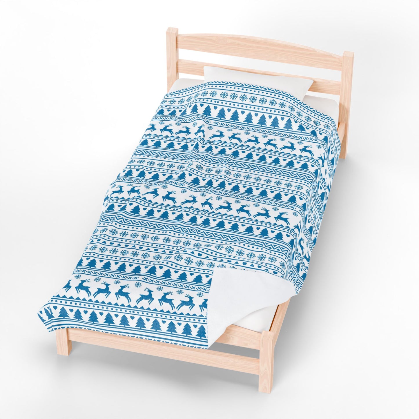 Blue Nordic Reindeer Fair Isle Velveteen Throw