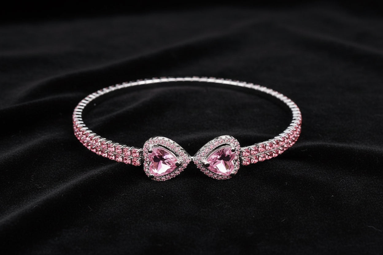 Double Heart End Rhinestone Spring Wrap Bracelet