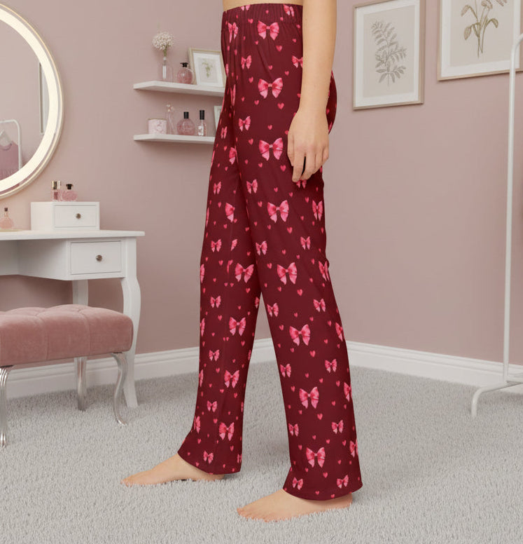 Kids Pink Hearts and Ribbons Lounge Pants