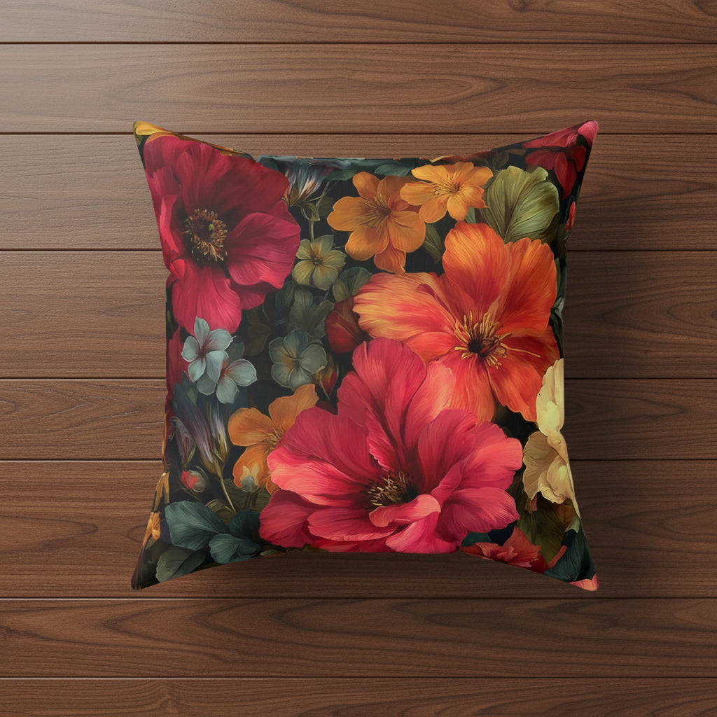 Dark Floral Faux Suede Pillow